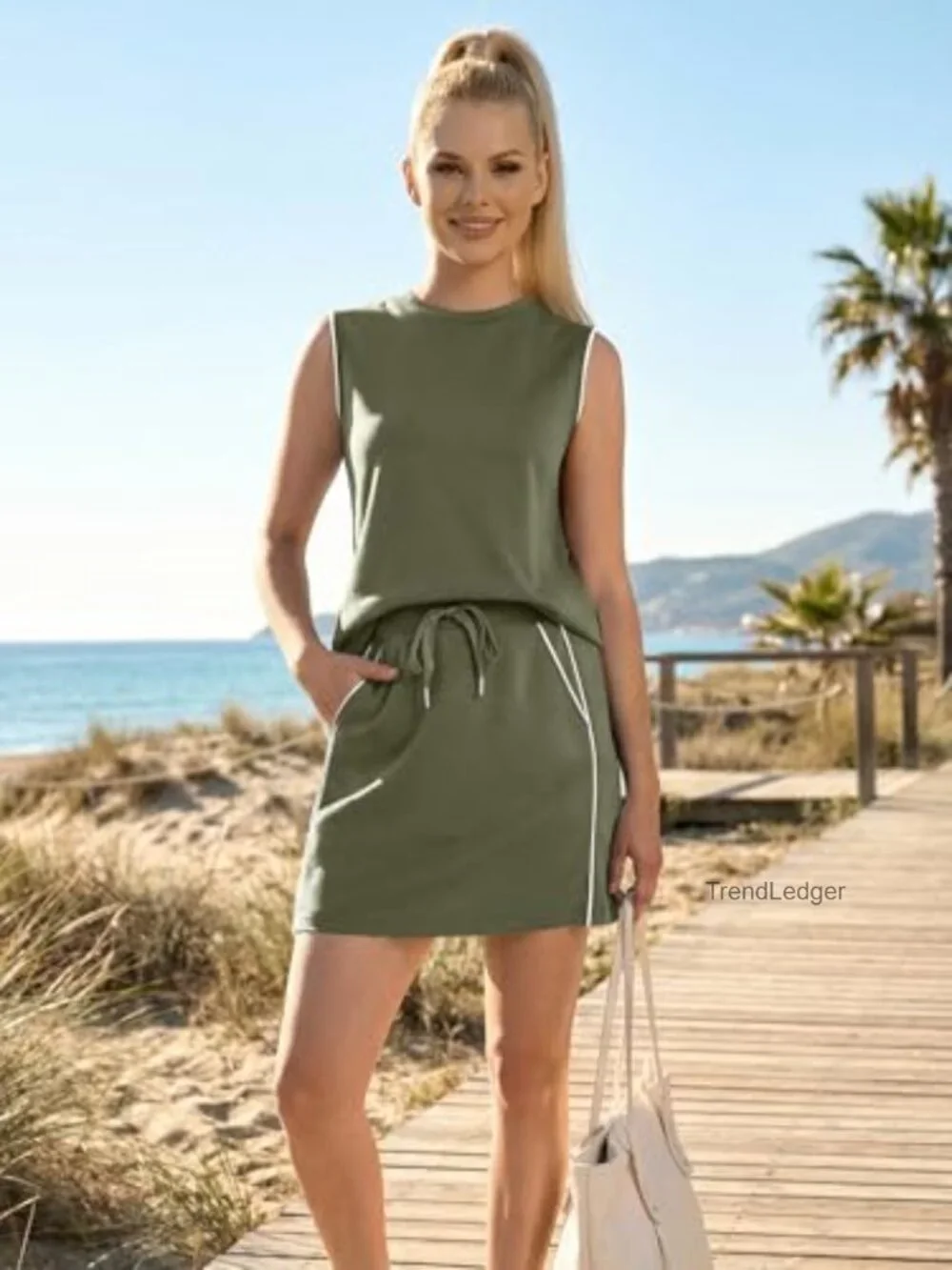Two Piece Skirt Set Sleeveless Tank Top and Skort Athletic Matching Set